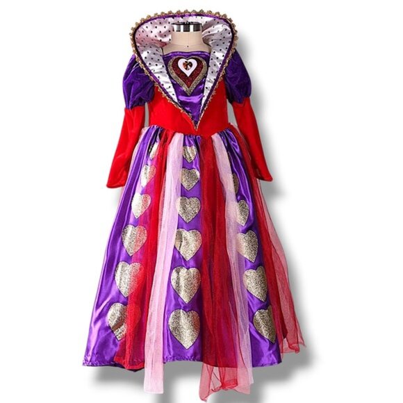 Queen of Hearts Costume Alice Wonderland Red Purple Gold Cracker Barrel Girl 4/5 - Picture 1 of 16